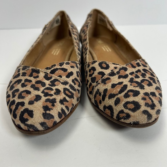 TOMS Jutti Leopard Print Calf Hair Pointed Toe Flats Shoes Womens 7 Tan Black - Picture 2 of 11